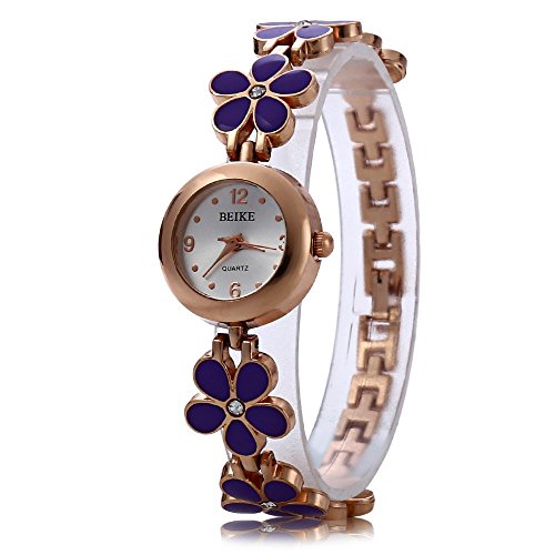 Leopard Shop Frauen Armbanduhr Pentalobe Armband Kristall Edelstahl violett