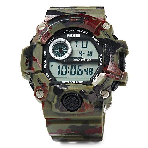 Leopard Shop SKMEI Militaer LED Uhr Sport Armbanduhr Tag Datum Alarm Stoppuhr Farbe Camouflage