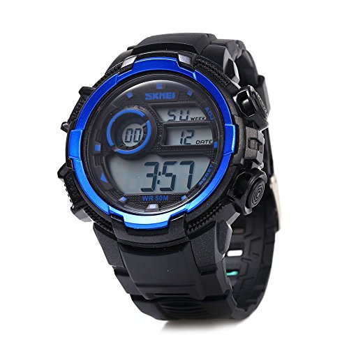 Leopard Shop SKMEI Herren LED Sport Armbanduhr Silikon Blau