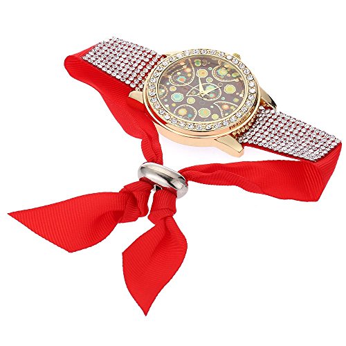 Leopard Shop Frauen Quarzuhr folk custom Style runden Zifferblatt Korea Samt Kuenstliche Diamant Band rot