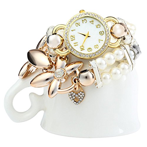 Leopard Shop Frauen Perle Strass Blume Armband Weiss