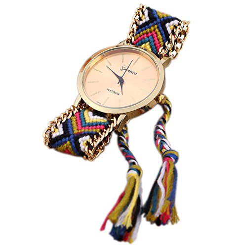 Leopard Shop GENEVA Frauen Armbanduhr Weave Stoff Multicolor Band 11