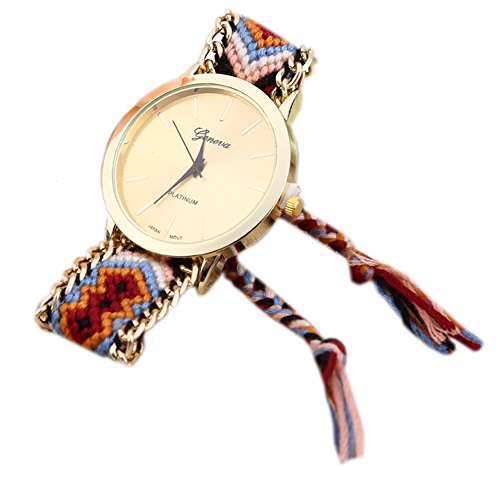 Leopard Shop GENEVA Frauen Armbanduhr Weave Stoff Multicolor Band 2