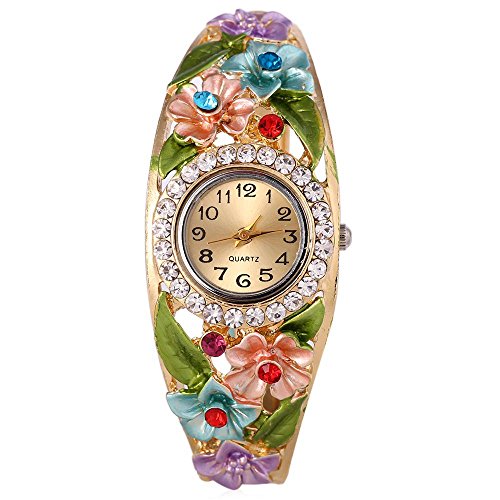 Leopard Shop weiblich Quarzuhr Kuenstlicher Diamant Hohl Blumen Zifferblatt Armband Garden Style Armbanduhr 2