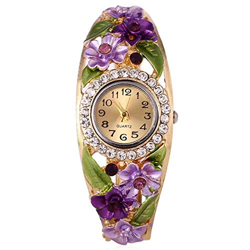 Leopard Shop weiblich Quarzuhr Kuenstlicher Diamant Hohl Blumen Zifferblatt Armband Garden Style Armbanduhr 4