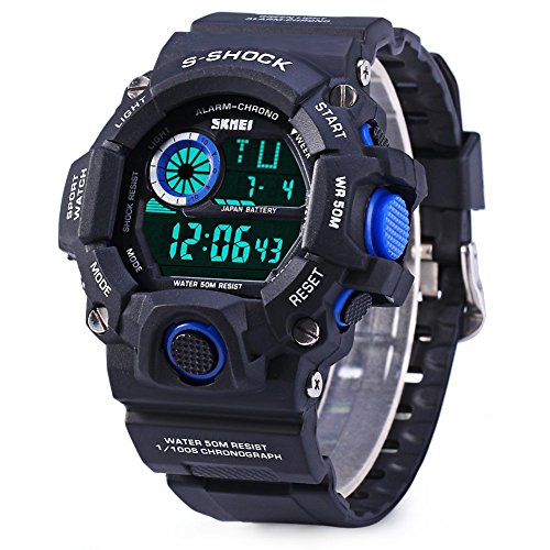 Leopard Shop SKMEI Militaer LED Uhr Sport Armbanduhr Tag Datum Alarm Stoppuhr Blau