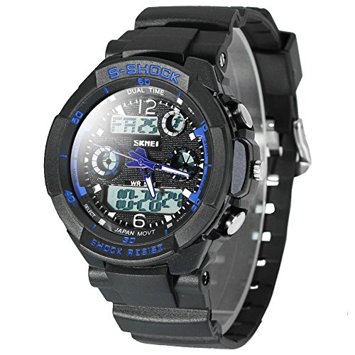 Leopard Shop SKMEI Militaer Uhr Gruen LED 2 Zeitzone Chronograph Double movts blau