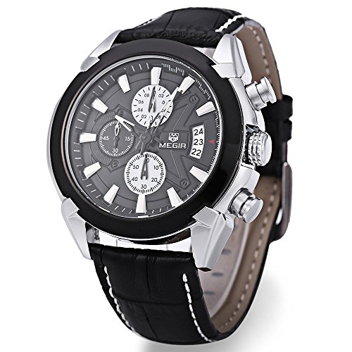 Leopard Shop megir Stecker Quarzuhr Sport Armbanduhr drei Arbeiten Zifferblaetter zur schwarz