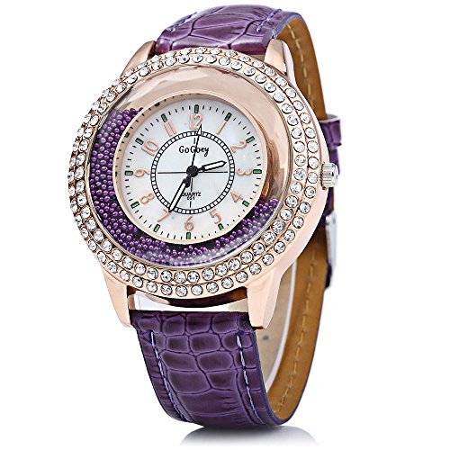 Leopard Shop GoGoey Frauen Quarzuhr Kristall Diamant Leder Band Violett