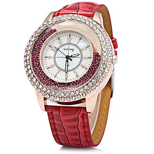 Leopard Shop GoGoey Frauen Quarzuhr Kristall Diamant Leder Band Rot