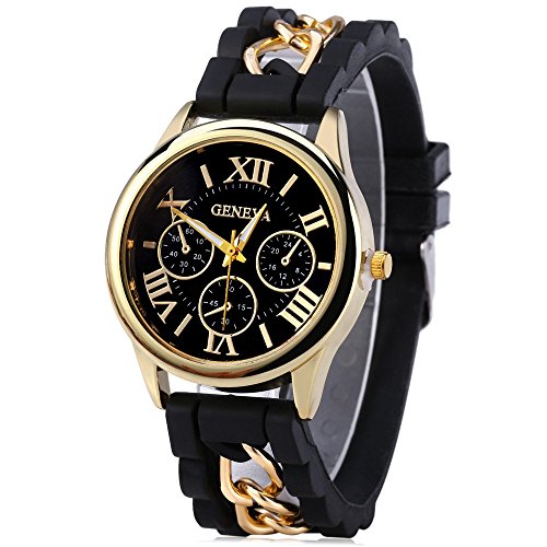 Leopard Shop Damen Quarzuhr Silikon Kette Armbanduhr Schwarz