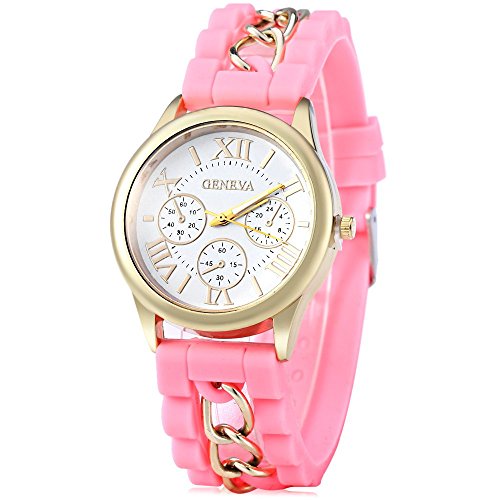 Leopard Shop Damen Quarzuhr Silikon Kette Armbanduhr Pink