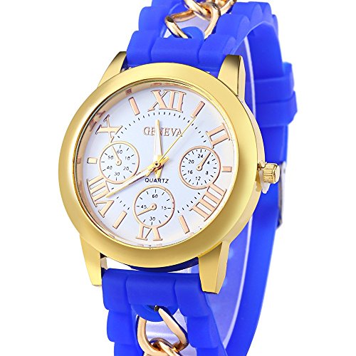 Leopard Shop Damen Quarzuhr Silikon Kette Armbanduhr Blau