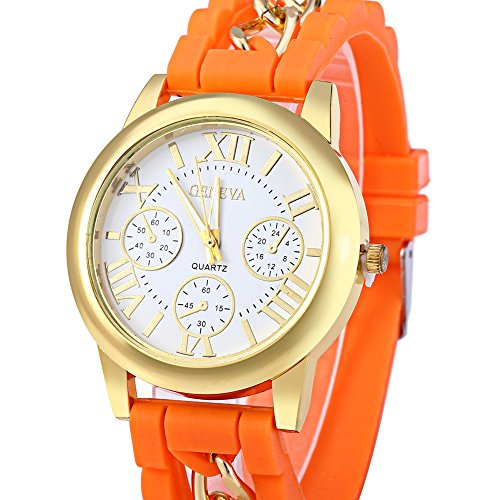 Leopard Shop Damen Quarzuhr Silikon Kette Armbanduhr Orange