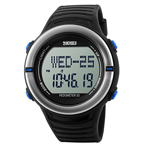 Leopard Shop SKMEI Sports Digitale Armbanduhr mit Schrittzaehler Funktion Herzfrequenz wasserabweisend blau