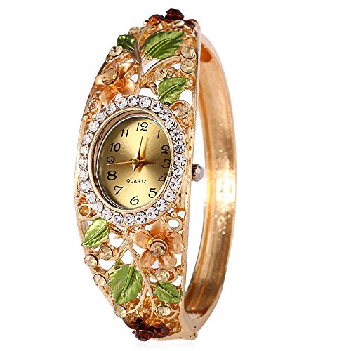 Leopard Shop weiblich Quarzuhr Kuenstliche Diamond Garden Style Hohl Blumen Armband Armbanduhr 6