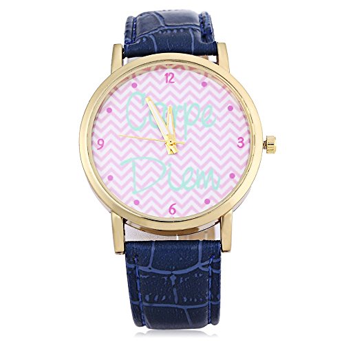 Leopard Shop weiblich Quarzuhr Zifferblatt Luminous Wave Muster Pointer Leder Strap Armbanduhr Blau