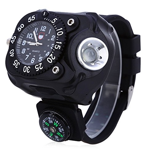 Leopard Shop Outdoor Sport Herren Quarzuhr Armbanduhr mit Wiederaufladbare Helle Taschenlampe wasserabweisend