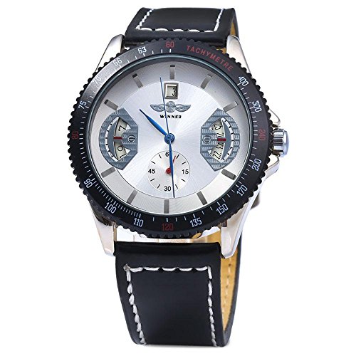 Leopard Shop Winner Herren Mechanische Uhr mit Tag runden Zifferblatt weiss