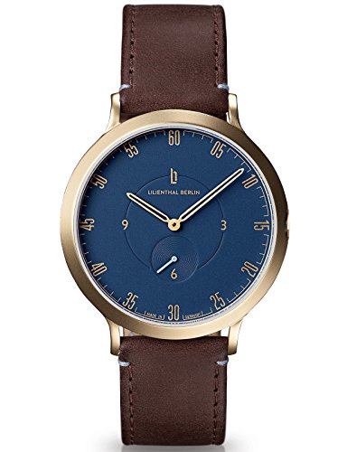 Lilienthal Berlin Made in Germany Die neue Uhr aus Berlin Modell L1 Edelstahl Gehaeuse vergoldet blaues Zifferblatt