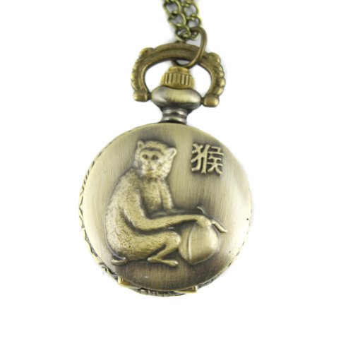 MapofBeauty Bronze Chinesisches Tierzeichen Schlange Muster Fall Quarz Taschenuhr