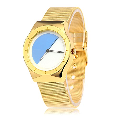MapofBeauty Luxus Geschaeft Stil Unisexs Analog Analoges Quarzwerk Uhren Gold Uhrenarmband Wei blau Zifferbltter