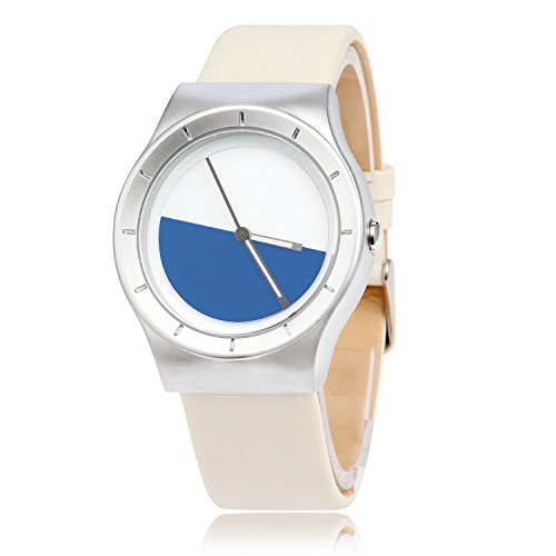 MapofBeauty Unisexs Synthetische Leder Uhrenarmband Analoges Quarzwerk rund Modisch und Stilvoll Uhren Wei Uhrenarmband Wei blau Zifferbltter