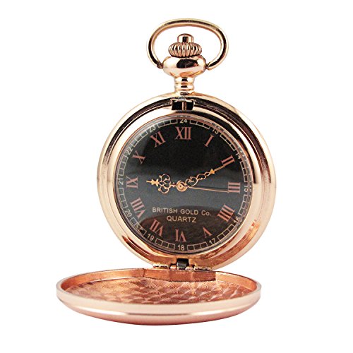 MapofBeauty Unisexs Metall Uhrenarmband Analoges Quarzwerk rund Tasche Uhren Rosenrot Gold Uhrenarmband Schwarz Zifferbltter