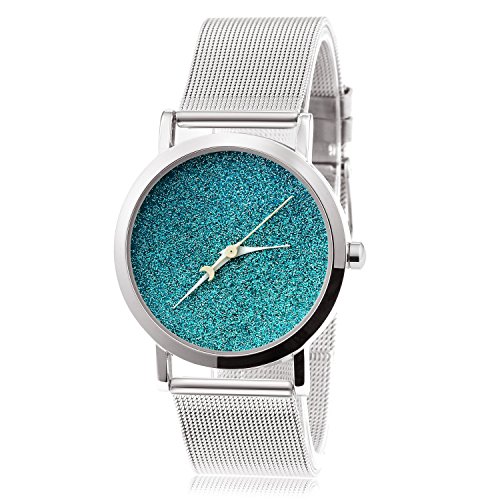 MapofBeauty Damen Metall Uhrenarmband Analoges Quarzwerk rund Modisch und Stilvoll Uhren Silber Uhrenarmband Azurblau Zifferbltter