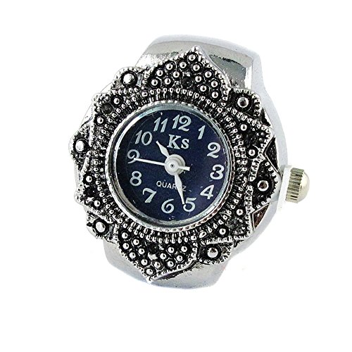 MapofBeauty Damen Metall Uhrenarmband Analoges Quarzwerk rund Ring Uhren Silber Uhrenarmband Schwarz Zifferbltter