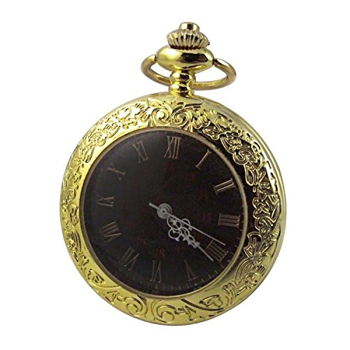 MapofBeauty Unisexs Metall Uhrenarmband Analoges Quarzwerk rund Tasche Uhren Glod Uhrenarmband Schwarz Zifferbltter
