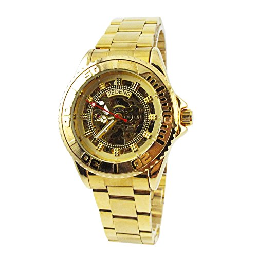 MapofBeauty Unisexs Metall Uhrenarmband Automatik Selbst Wind rund Mechanische Uhren Gold Uhrenarmband Gelb Zifferbltter