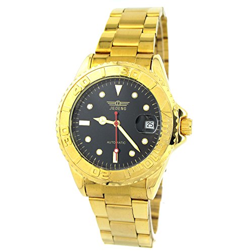MapofBeauty Mit Datum Zifferblatt Edelstahl Uhrenarmbands automatische Mechanische Wrist Uhr Gold Uhrenarmbands Schwarz Zifferblatt