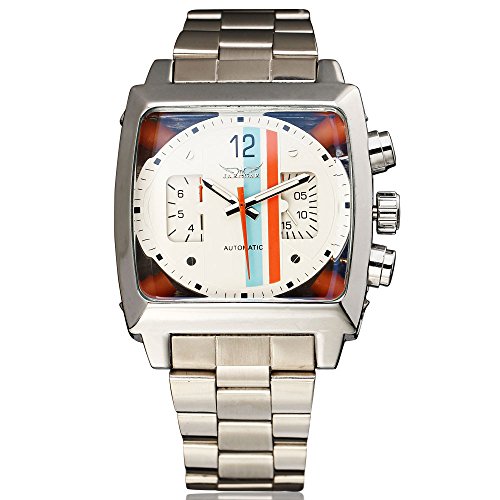 Gute Herren Weiss Quadratisch Automatische Armbanduhr Datum Tag Edelstahl Armband