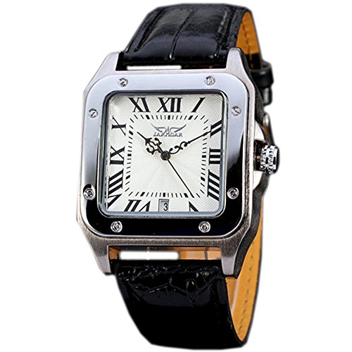 Gute Quadratischer Herren Automatische mechanische Armbanduhr mit weissem Zifferblatt Analog Anzeige und schwarz Lederband