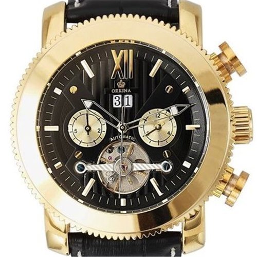 Gute Luxus 6hands schwarz Zifferblatt Mechanische Uhr Automatischer self wind ORKINA Armbanduhr