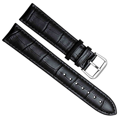 Gruen Oliv 23 mm Alligator Grain Kuh Leder Silber Schnalle Uhrenarmband schwarz