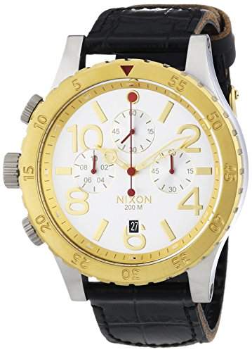 Nixon Herren-Armbanduhr XL 48-20 Chrono Silver Gold Black Chronograph Quarz Leder A3631884-00