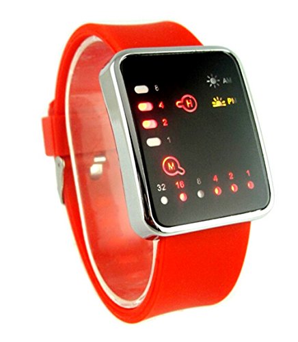 Silikon Buegel Binary LED Display Digital Uhren Damen rot
