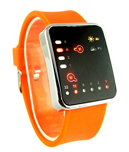 Silikon Buegel Binary LED Display Digital Uhren Damen orange