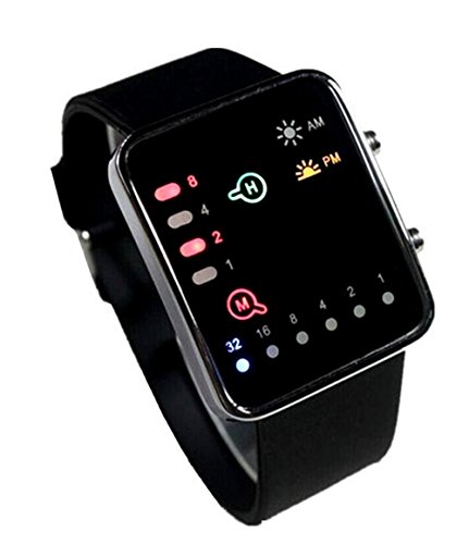 Silikon Buegel Binary LED Display Digital Uhren Damen schwarz