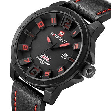 FENKOO naviforce Militaer Uhren Maenner analoge 3D Gesicht Leder Uhr Mann Sport Quarz Uhren Armee Uhr Relogios masculino