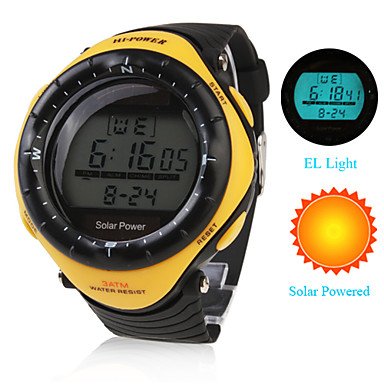 Fenkoo wasserdicht solarbetriebene Uhr mit Alarm el Licht Chronographen gelb