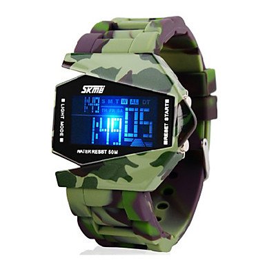 Fenkoo Herren Militaeruhr digital LED LCD Kalender Chronograph Wasserdicht Alarm Silikon Band Armbanduhr Gruen