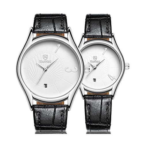 Valentinstag Geschenke hansee Lovers Uhren Leder Band 2 PCS Ultrathin Wasserdicht Quarz Uhr weiss