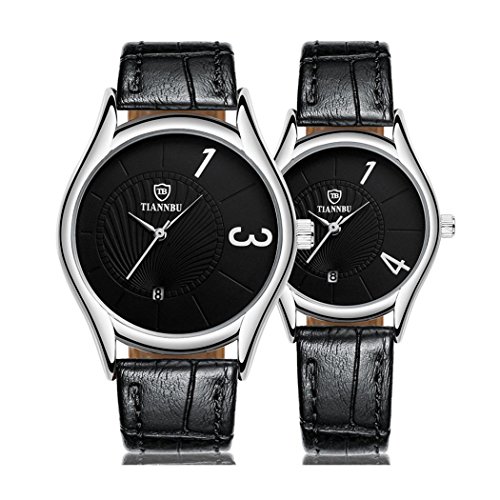 Valentinstag Geschenke hansee Lovers Uhren Leder Band 2 PCS Ultrathin Wasserdicht Quarz Uhr schwarz