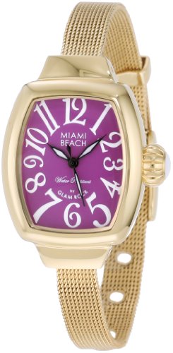 Glam Rock Miami Beach Art Deco Damen Edelstahl Gehaeuse Mineral Glas Uhr MBD27072