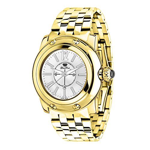 Glam Rock Damen Miami 46 mm Goldton Stahl Armband vergoldet Fall Swiss Quarz analoge Uhr gr30026s