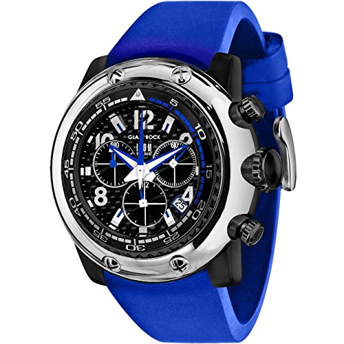 Glam Rock Miami Beach Herren 50 mm blau Silikon Band Polycarbonat Fall Quarz Schwarz Zifferblatt Armbanduhr gr20147