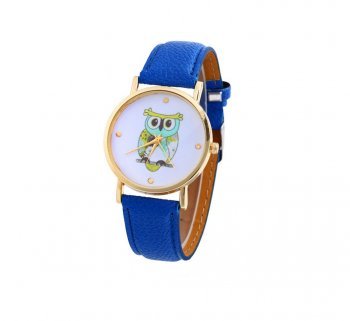 DESIGN FREUNDE Uhr Damenschmuck Schmuck Armschmuck Armreifen Schmuckset Watch Accessoires Armbanduhr Eule Blau